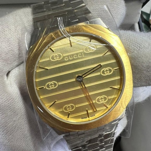 NIB GUCCI 25H Quartz Champagne Dial Men's Watch - Picture 3 of 7